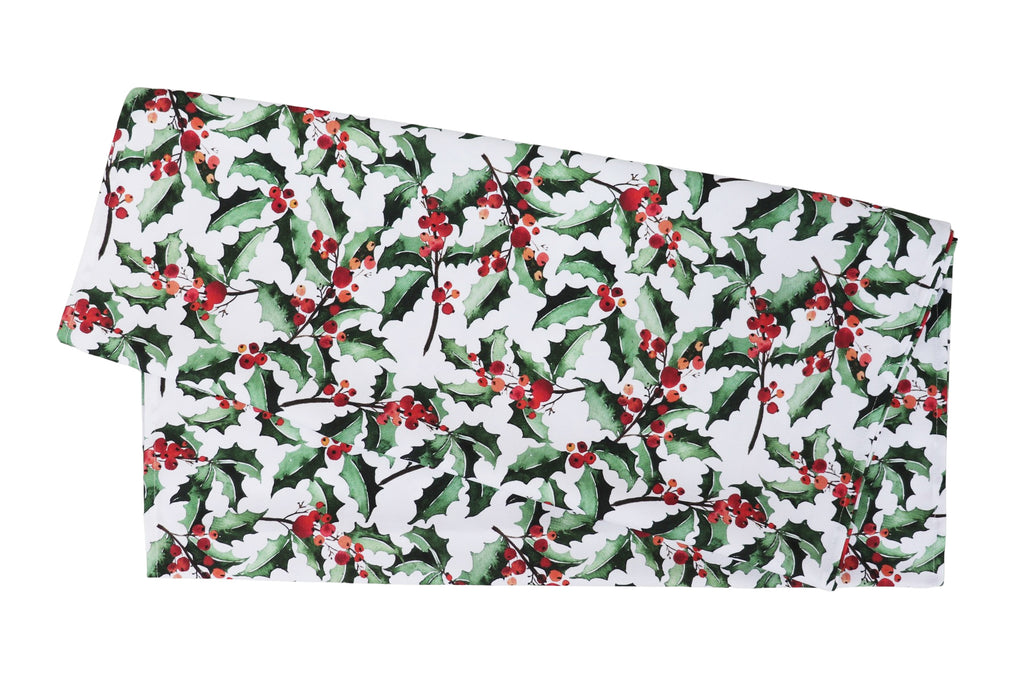 green holly luxury cotton table runner