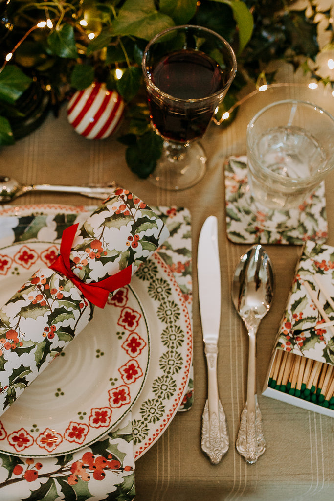 green holly luxury tablescape christmas