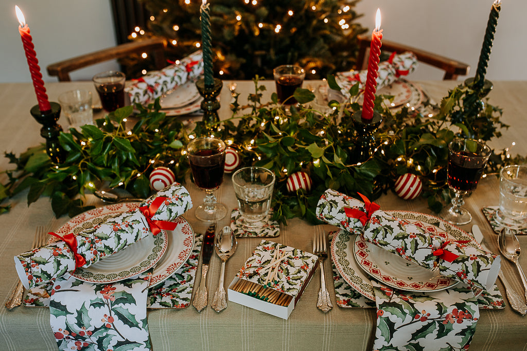 green holly luxury tablescape christmas