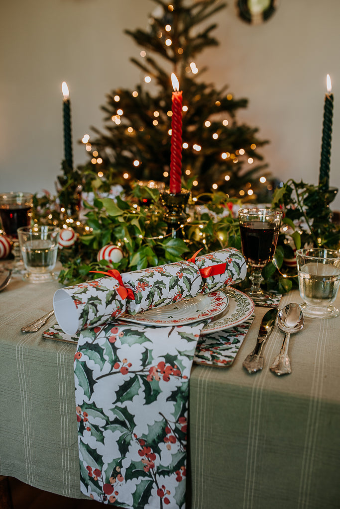 green holly luxury tablescape christmas