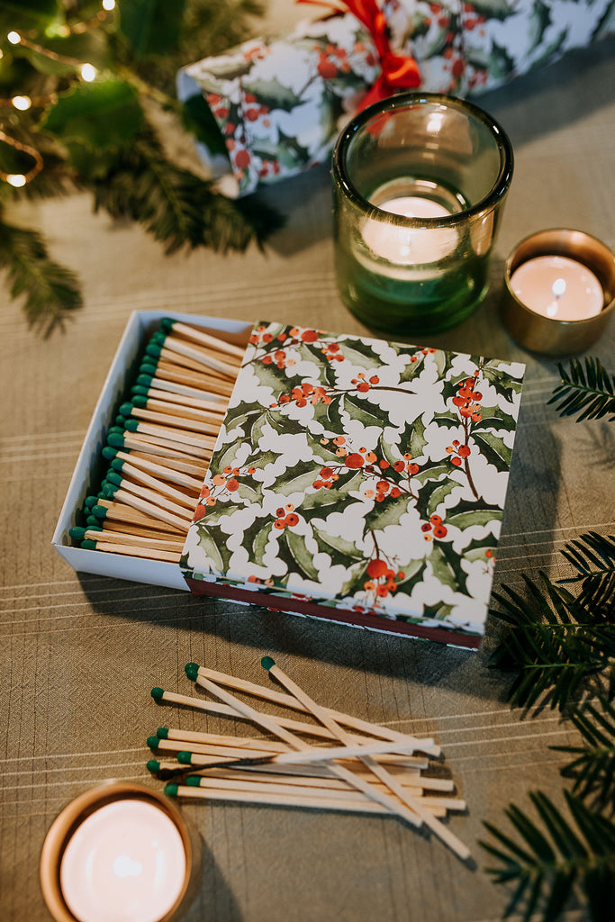 luxury long matches matchbox green holly