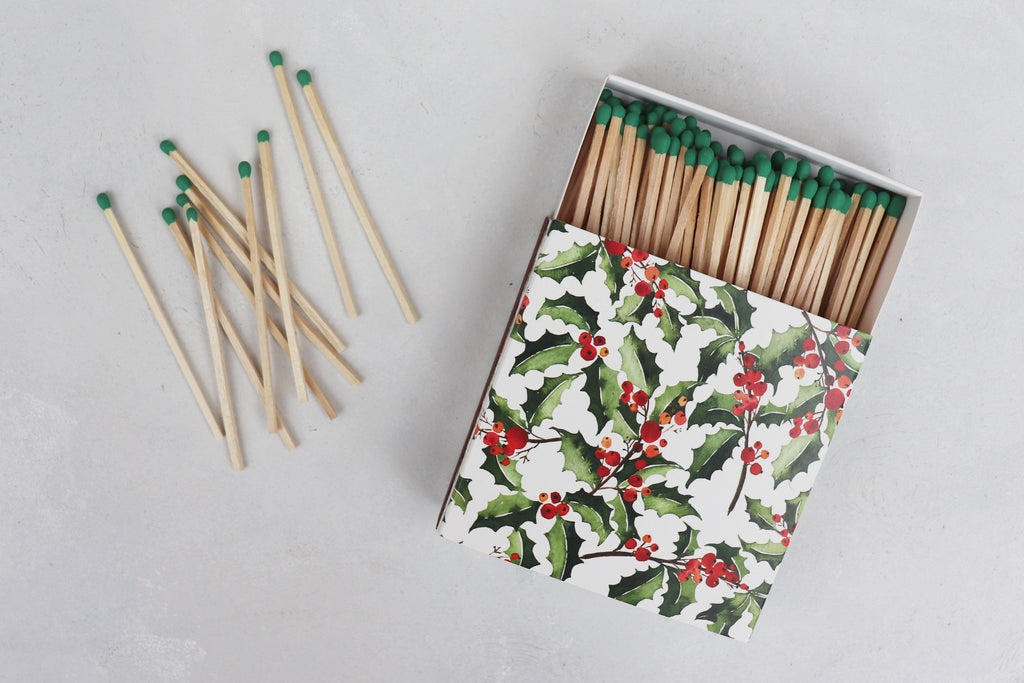 luxury long matches matchbox green holly