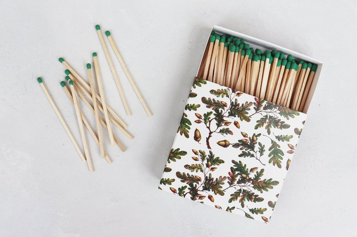 luxury long matches matchbox oak leaves and acorns