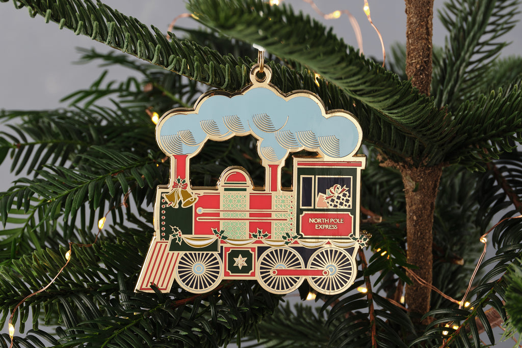 steam train christmas tree decoration enamel 